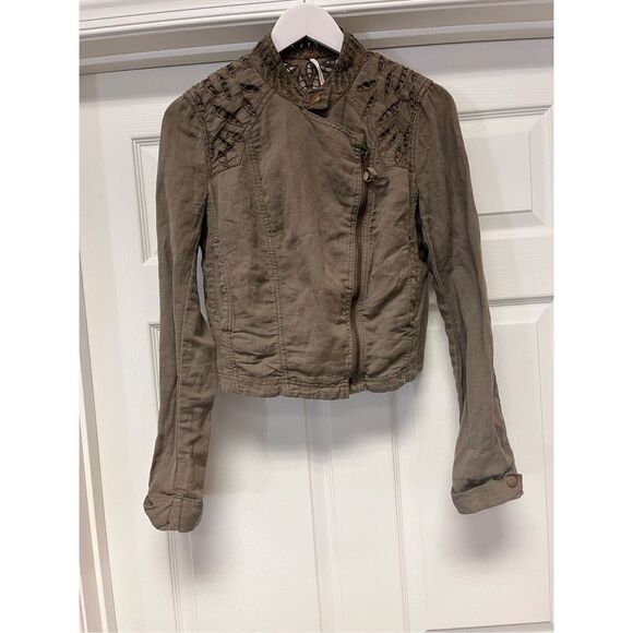 Free People Jackets & Blazers - Free People Olive Lace Side Zip Jacket sz 4